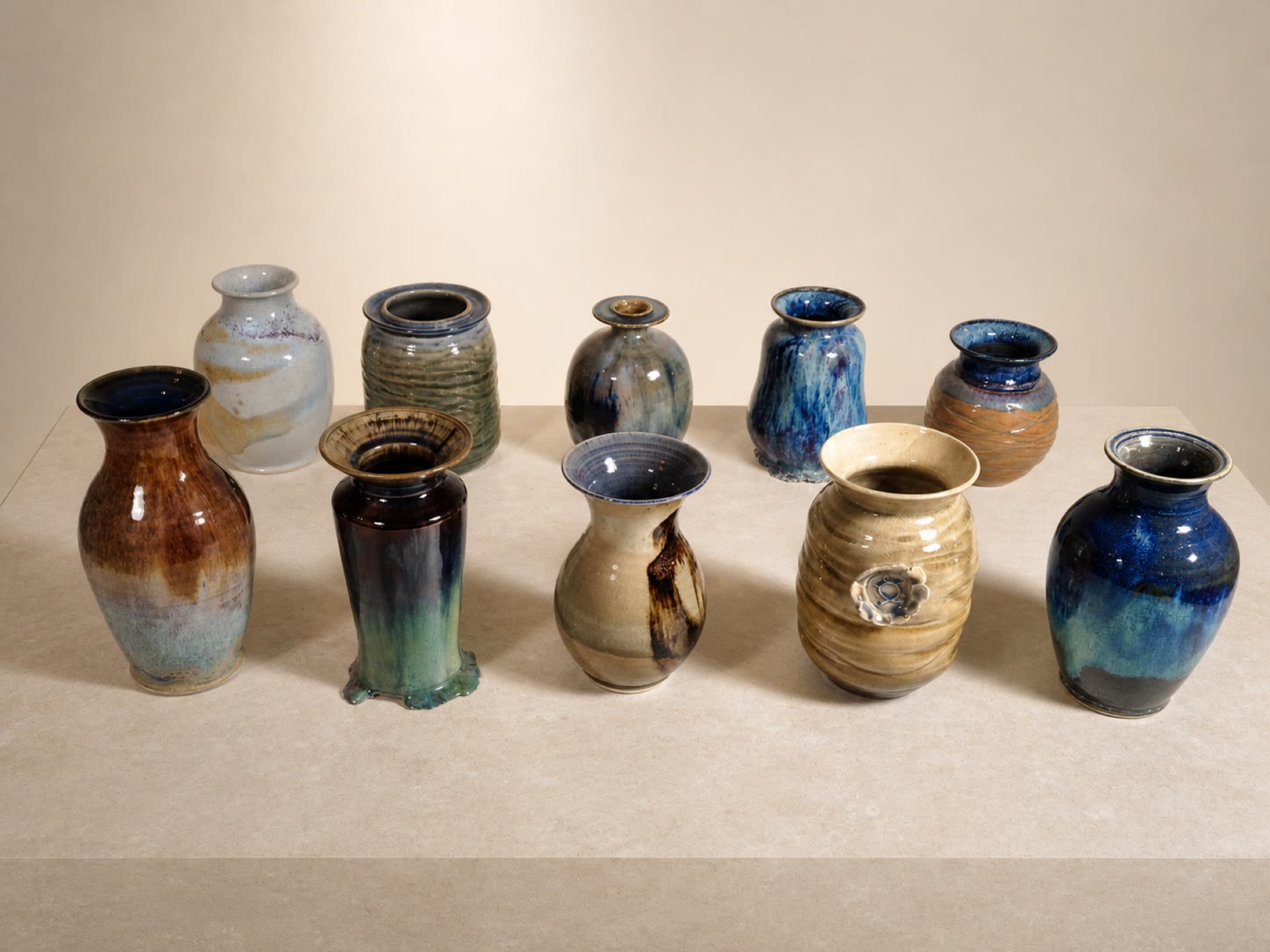 A varied group of glazed ceramic vases