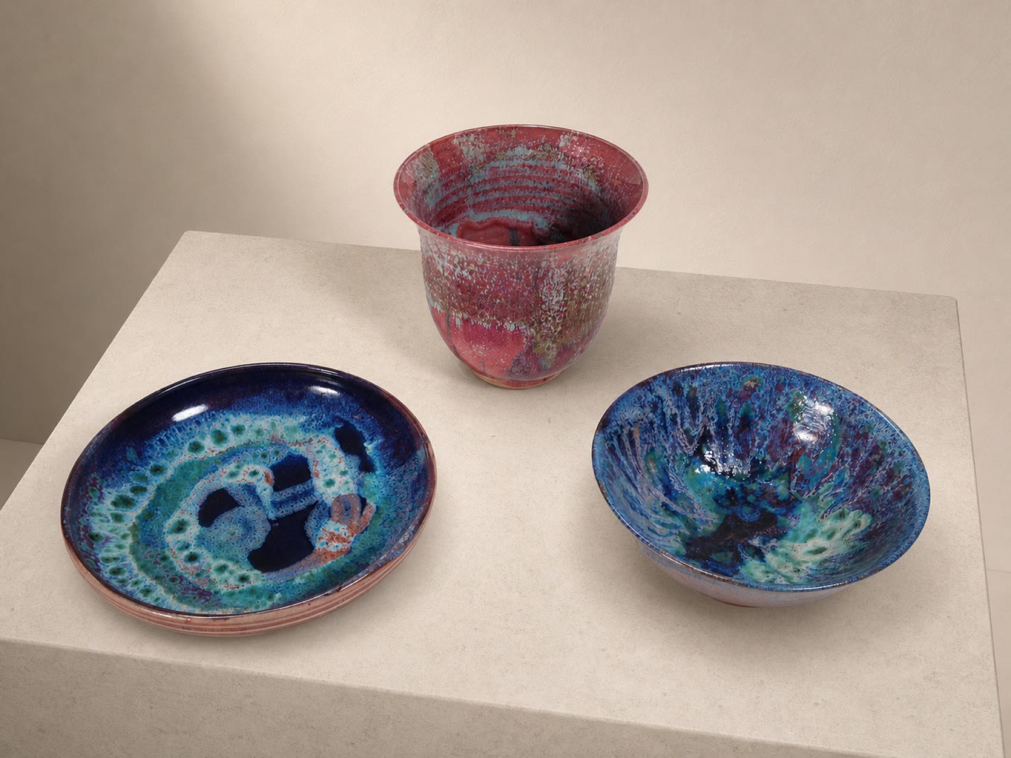 A collection of ceramic bowls with varied glazes