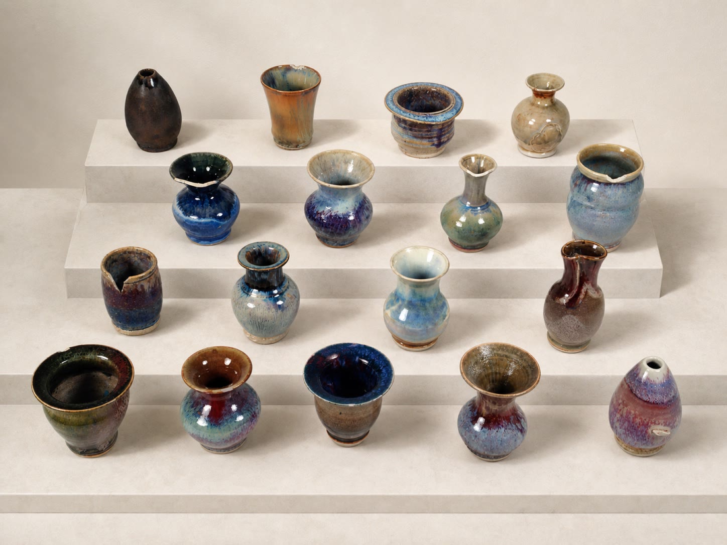 A varied collection of small ceramic forms